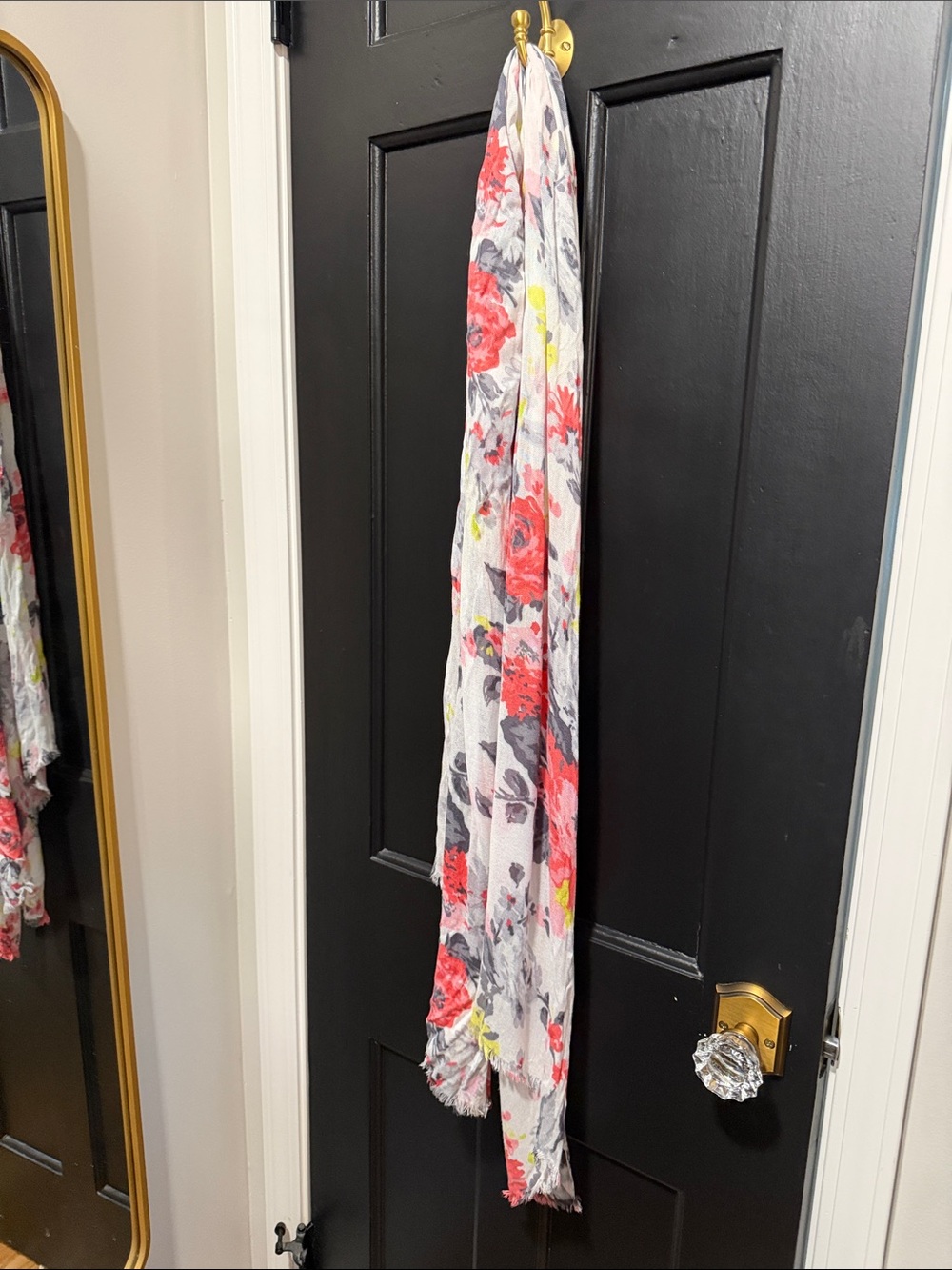 Floral Lightweight Sheer Scarf - White with Pink & Gray Roses